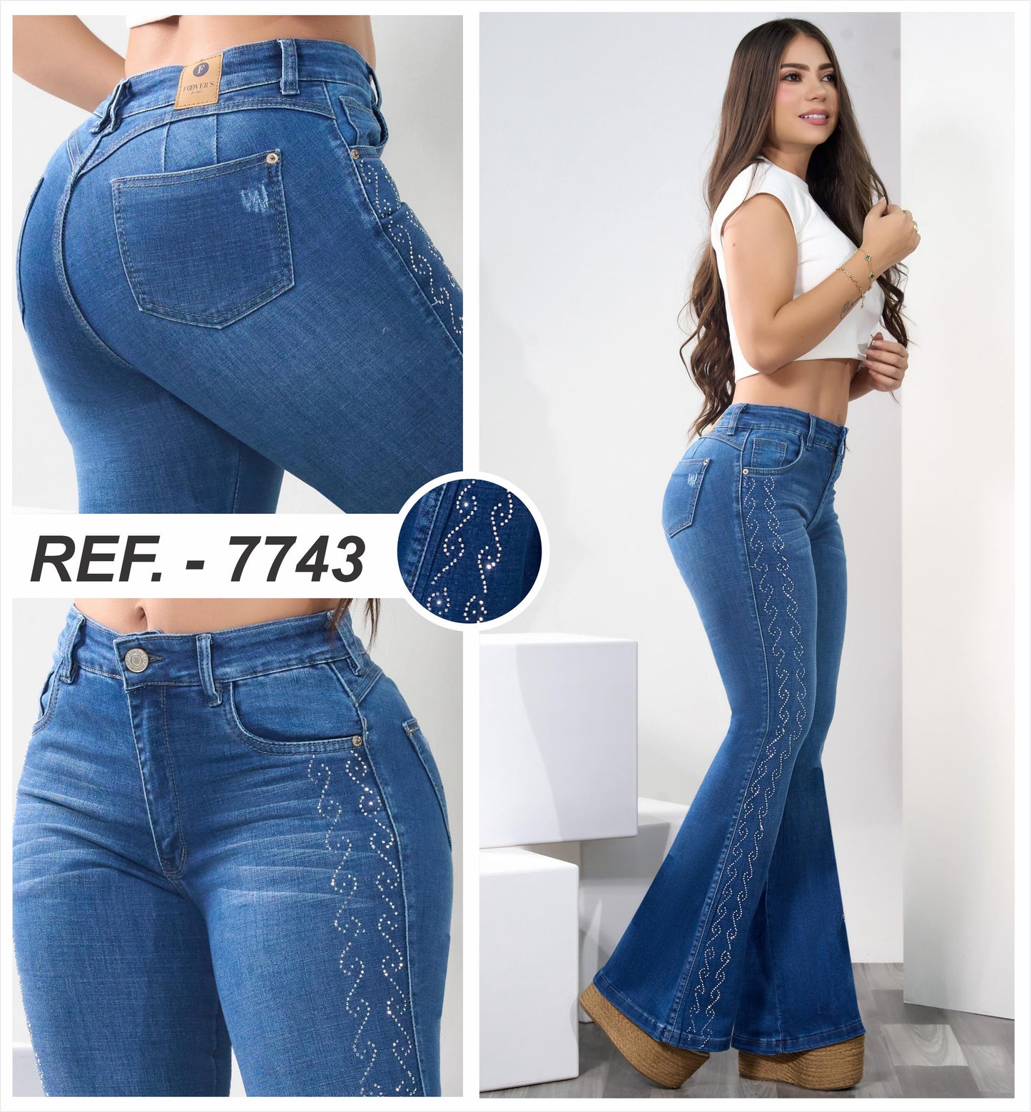 JEANS BOTA CAMPANA 1 BOTON BRILLOS 7743