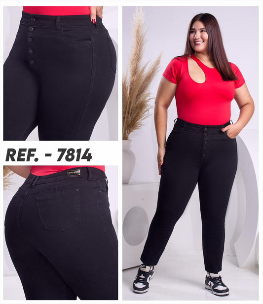JEANS PLUSS  NEGRO BOTONES 7814